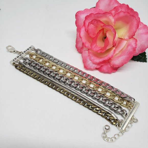 Jenny Bird Austin Cuff Mixed Metal Stacked Layered Chain Bracelet - Picture 11 of 12